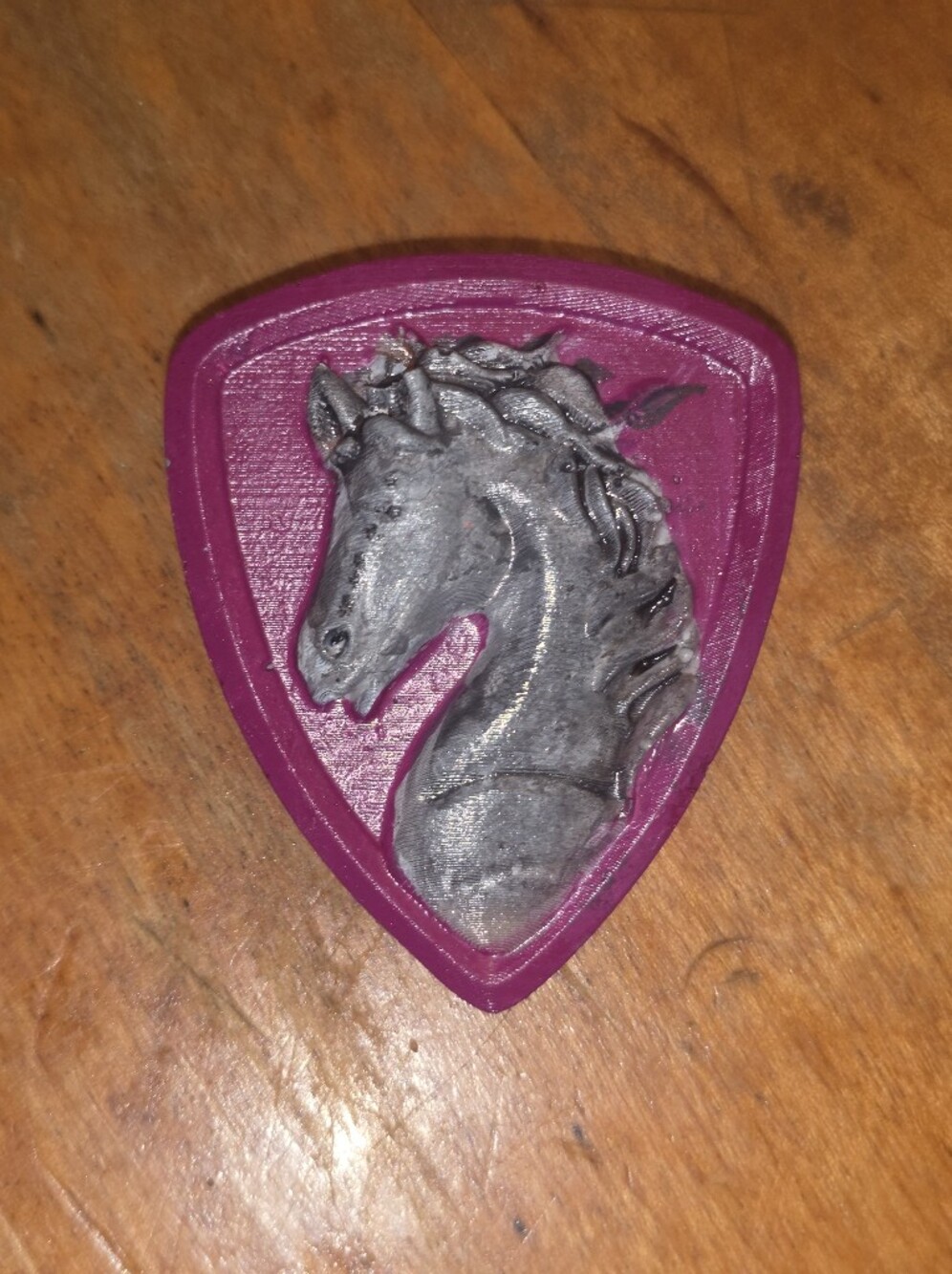 3D Sheild Shaped Horse Brooch Embossed Horse & Handpainted
